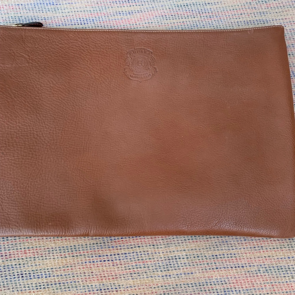 Ghurka new leather envelope warm brown 14x10 in signature check lining